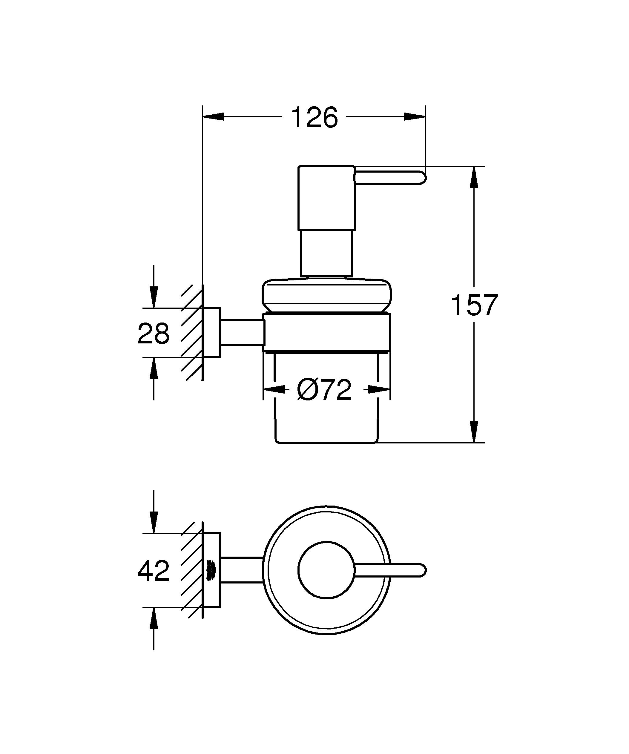Dozator sapun Grohe 40756001, 157 mm, 74 mm, 1 orificii instalare, 150 volum ml, pe perete, Transparent