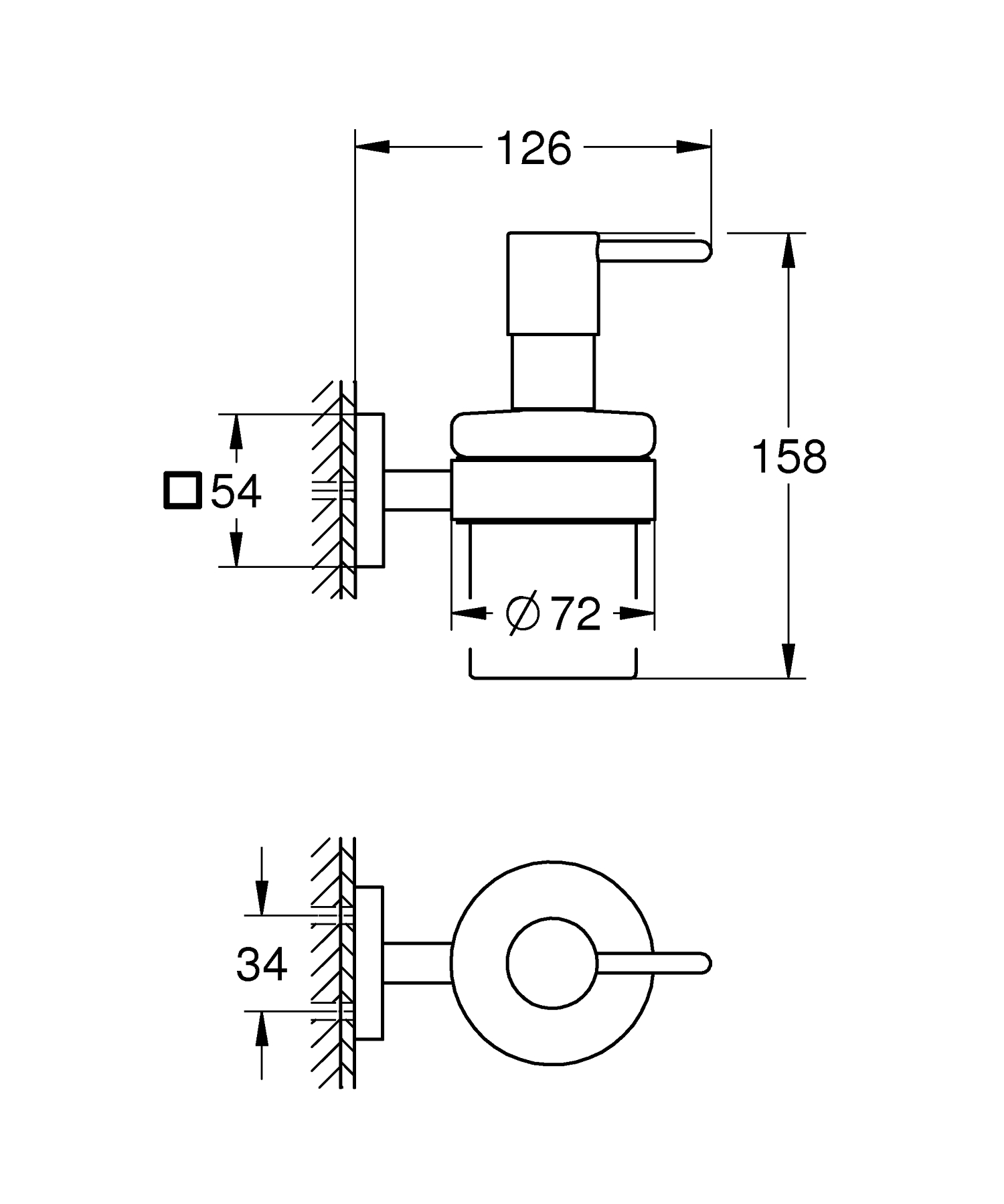 Dozator sapun lichid Grohe 41098000, 157 mm, 72 mm, 2 orificii instalare, 200 volum ml, pe perete, Crom