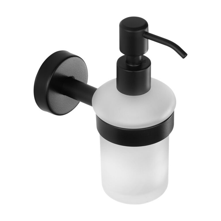 Sanela Dozator sapun sanela, pe perete, 180 ml, metal/sticla, mat, negru, slzd 14n