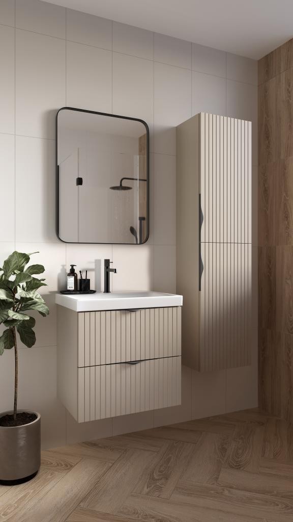 Set dulap baie suspendat 2 sertare lavoar inclus, 80 cm, casmir mat, MDF, Cersanit Tirso [1]