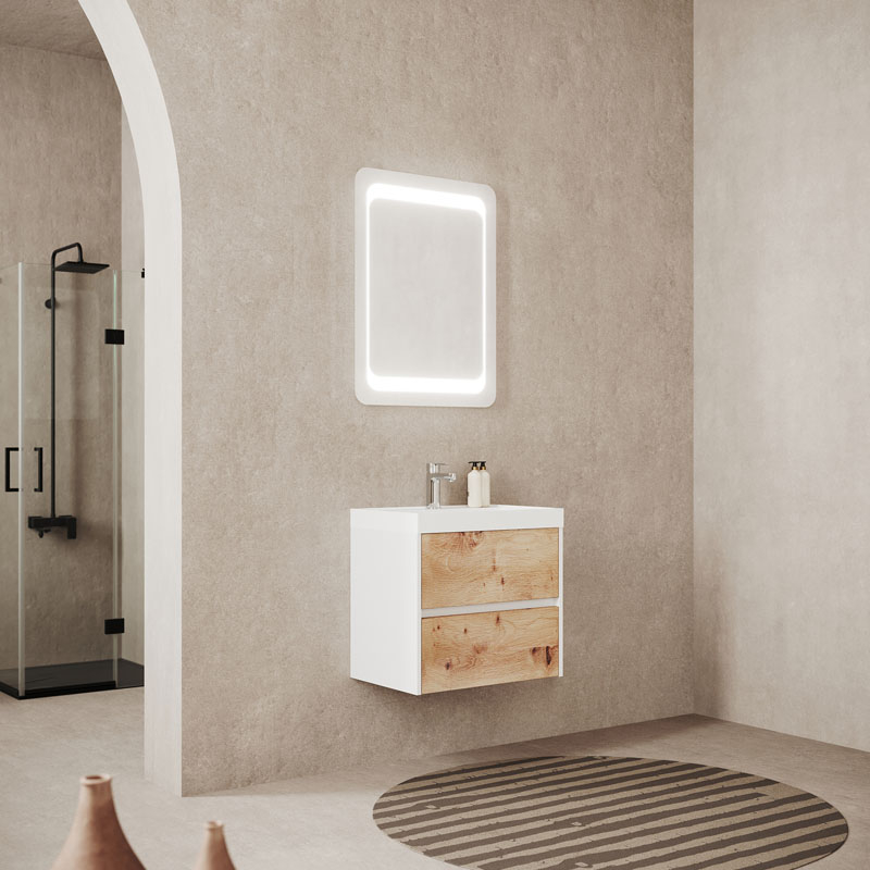 Fluminia Dulap cu lavoar fluminia fiori, suspendat, 60 x 53 x 40 cm, sertare, mdf, alb/maro, set fiori-60-stejar