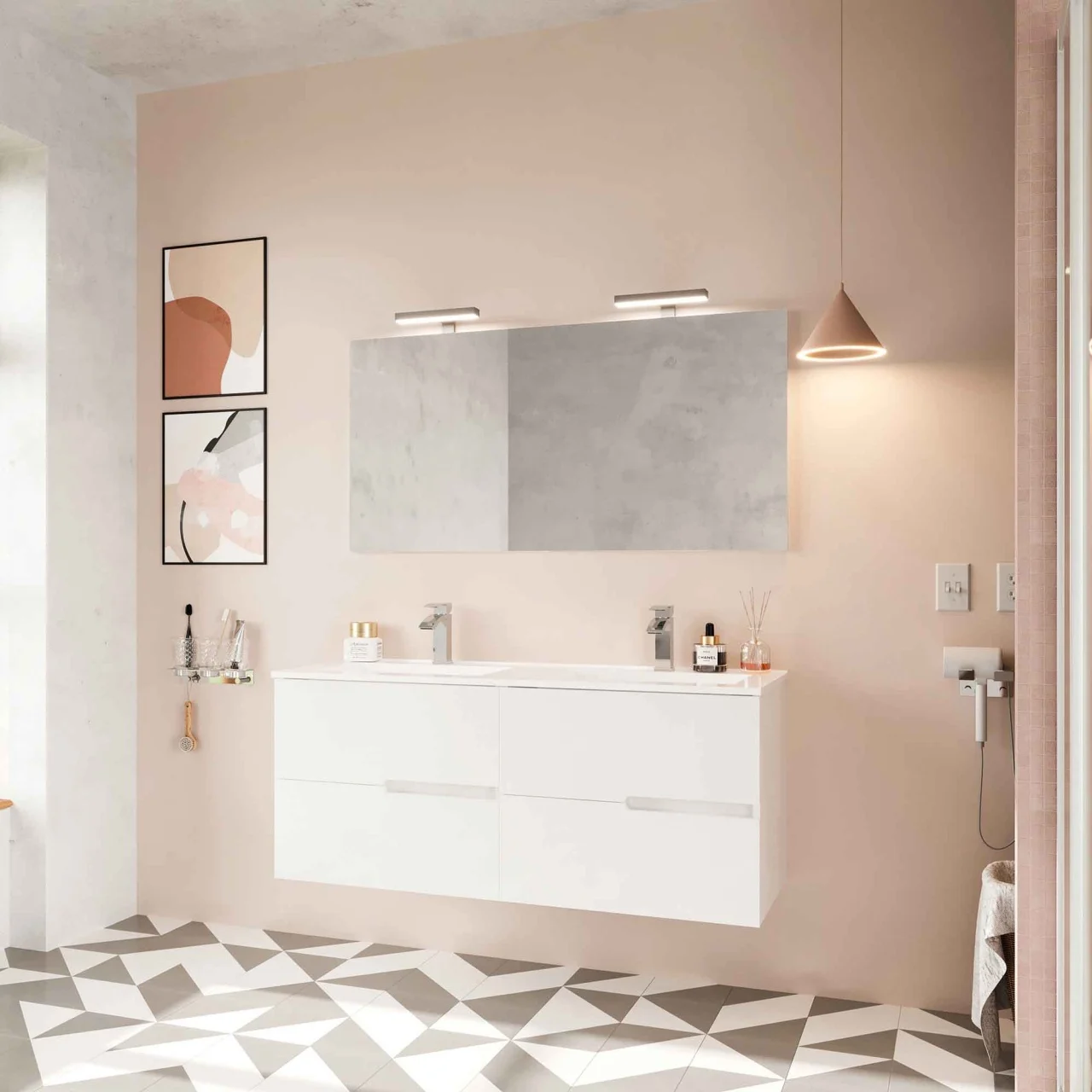 Fluminia Dulap cu lavoar fluminia toledo, suspendat, 120 x 53 x 46 cm, sertare, mdf, lucios, alb, set toledo-120
