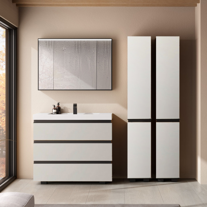 Kolpasan Dulap cu lavoar kolpasan harmony, pe podea, 100 x 48 x 90 cm, sertare, lucios, gri, 585410