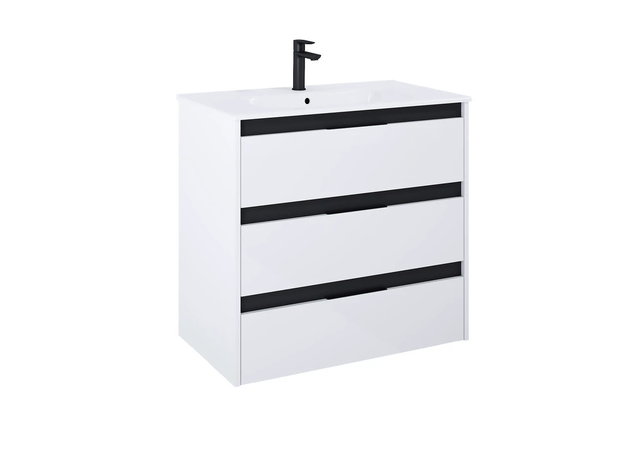 Roca Dulap cu lavoar roca alpine, suspendat, 80 x 46 x 74 cm, sertar, lucios, alb/negru, a852017606