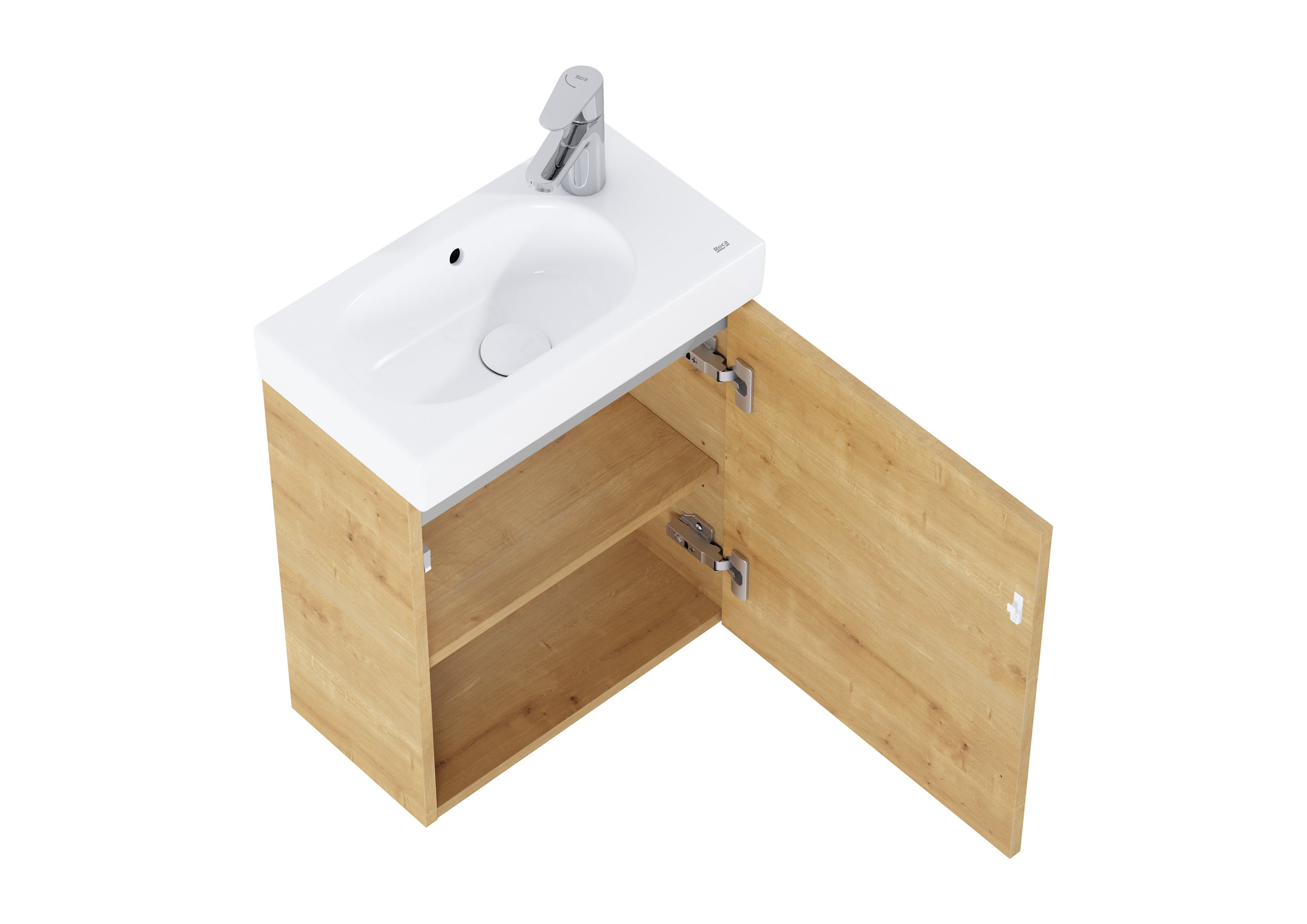 Roca Dulap cu lavoar roca mini n, suspendat, 45 x 25 x 57 cm, usa, mat, maro stejar, a852445464