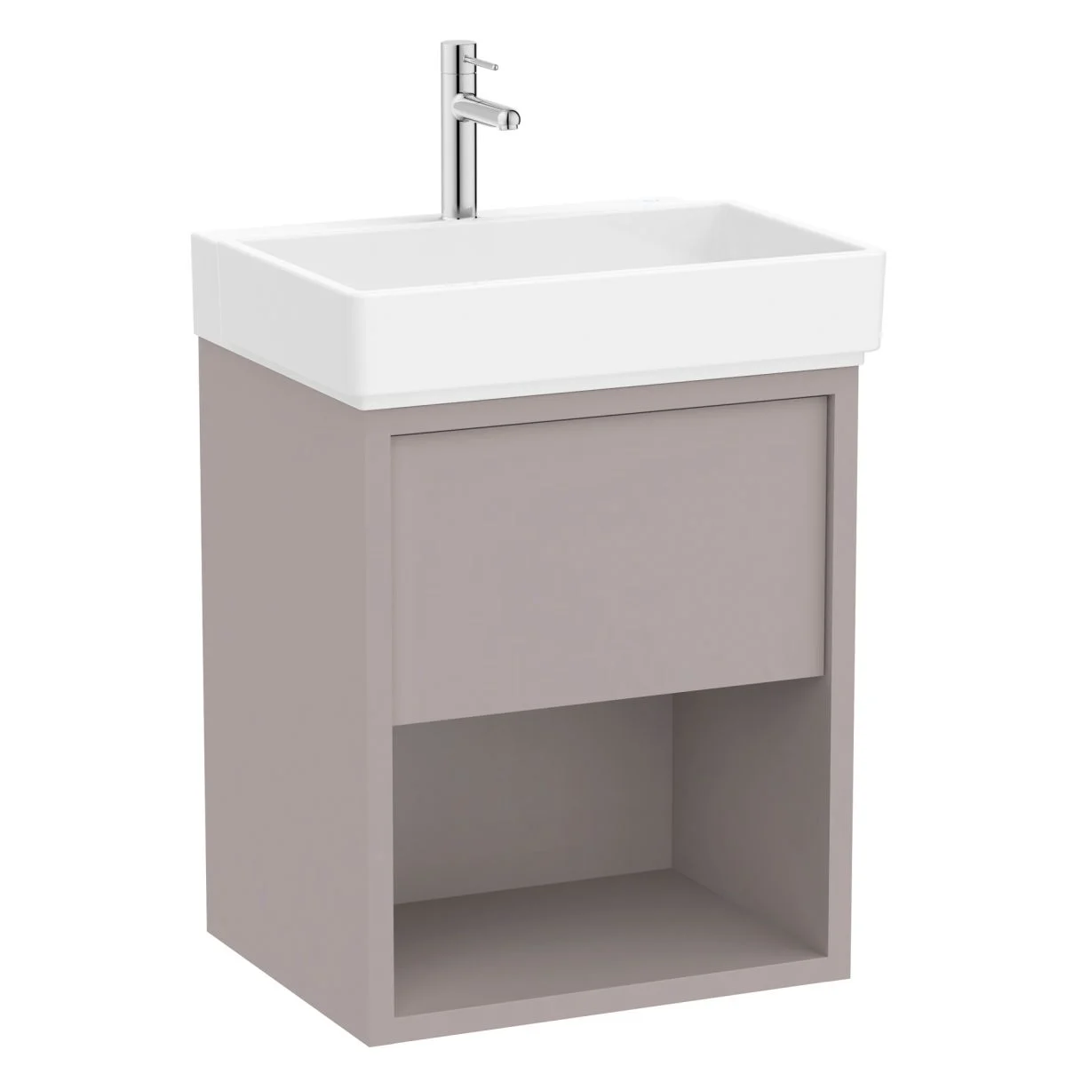 Roca Dulap cu lavoar roca tura, suspendat, 55 x 43 x 60 cm, sertar/raft, mat, gri deschis, a852024559