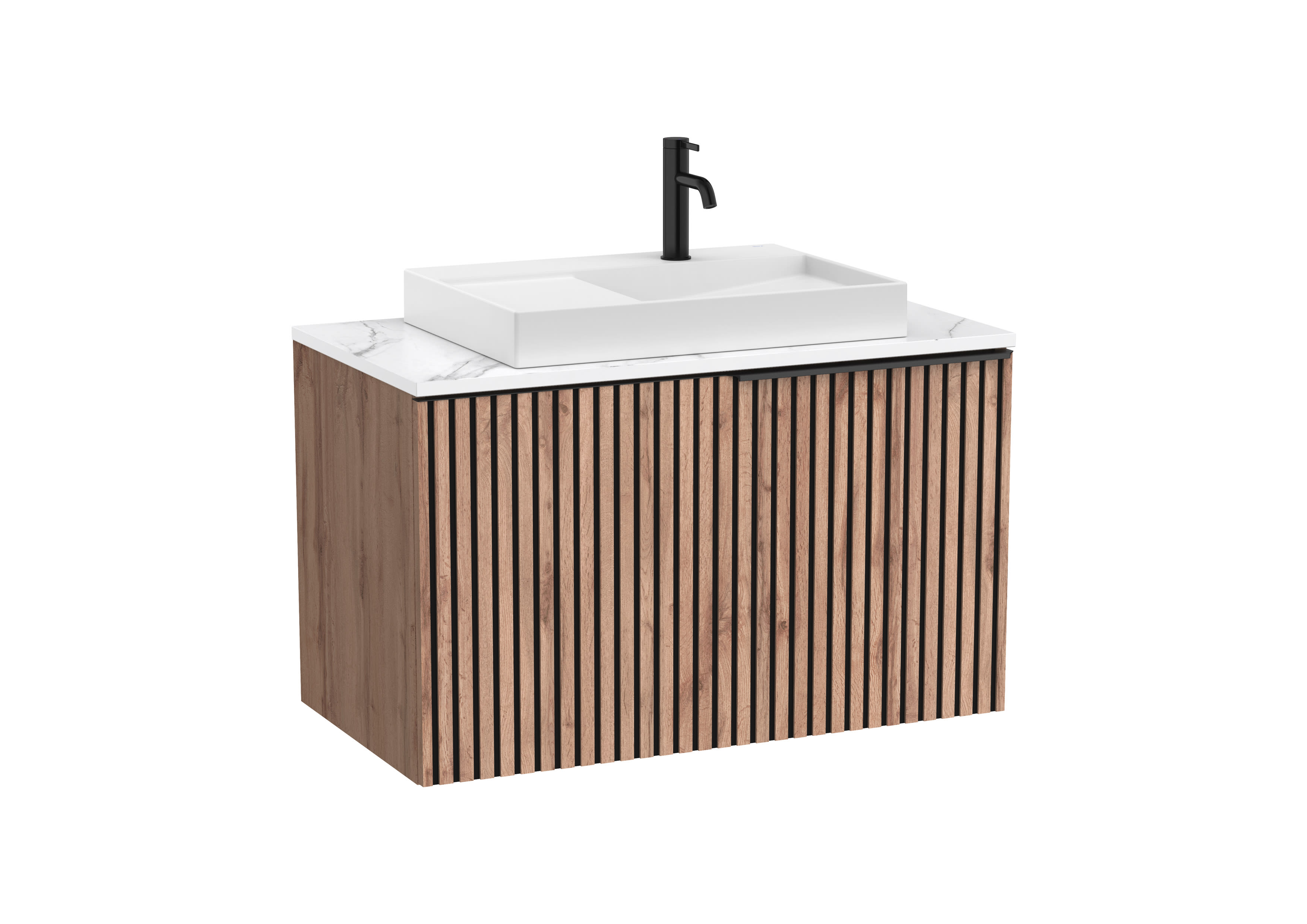 Roca Dulap cu lavoar si blat roca horizon, suspendat, 91 x 50 x 56 cm, sertar, blat compozit, mat, maro nuc/alb, a851949554