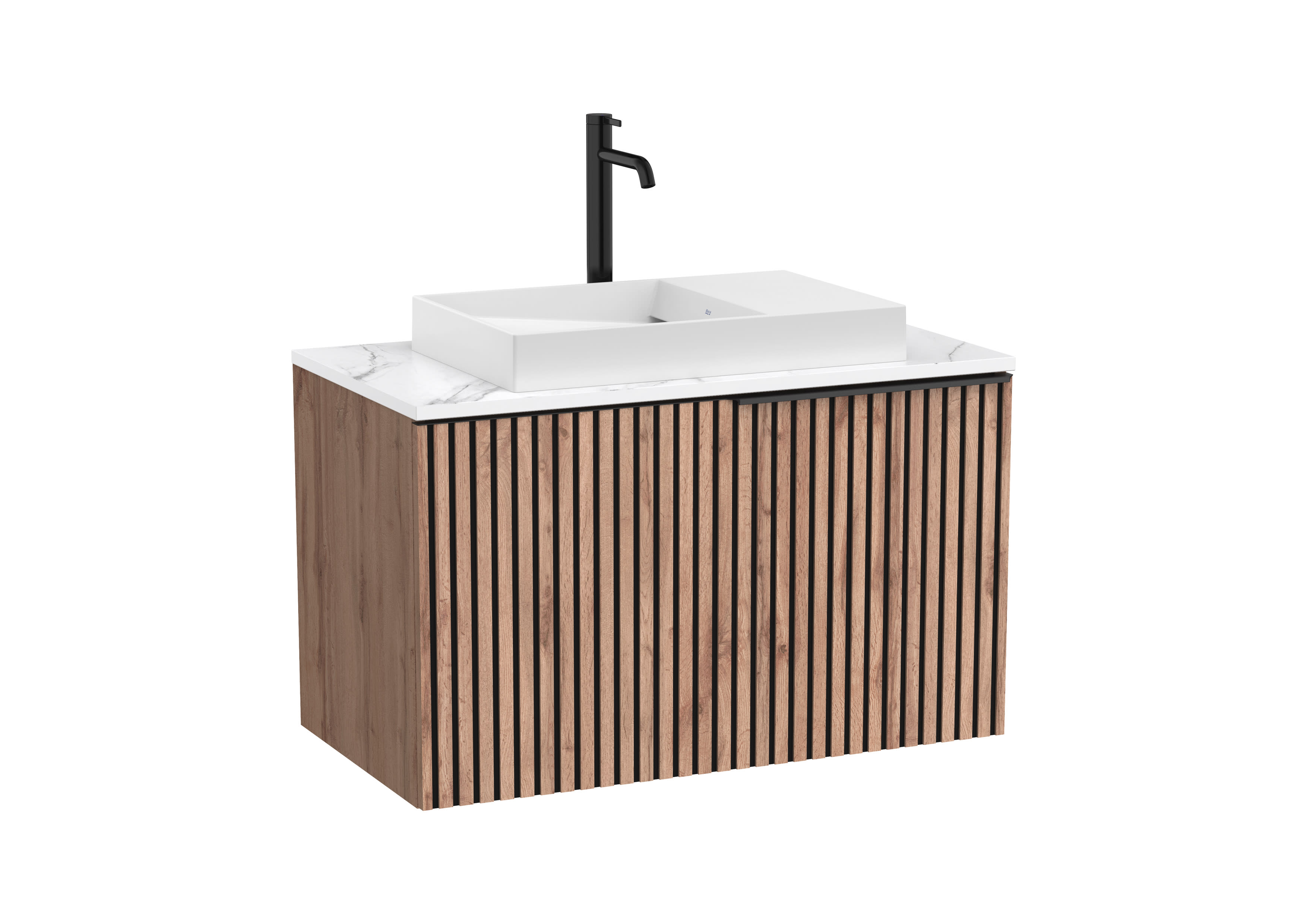 Roca Dulap cu lavoar si blat roca horizon, suspendat, 91 x 50 x 56 cm, sertar, blat compozit, mat, maro nuc/alb, a851955554