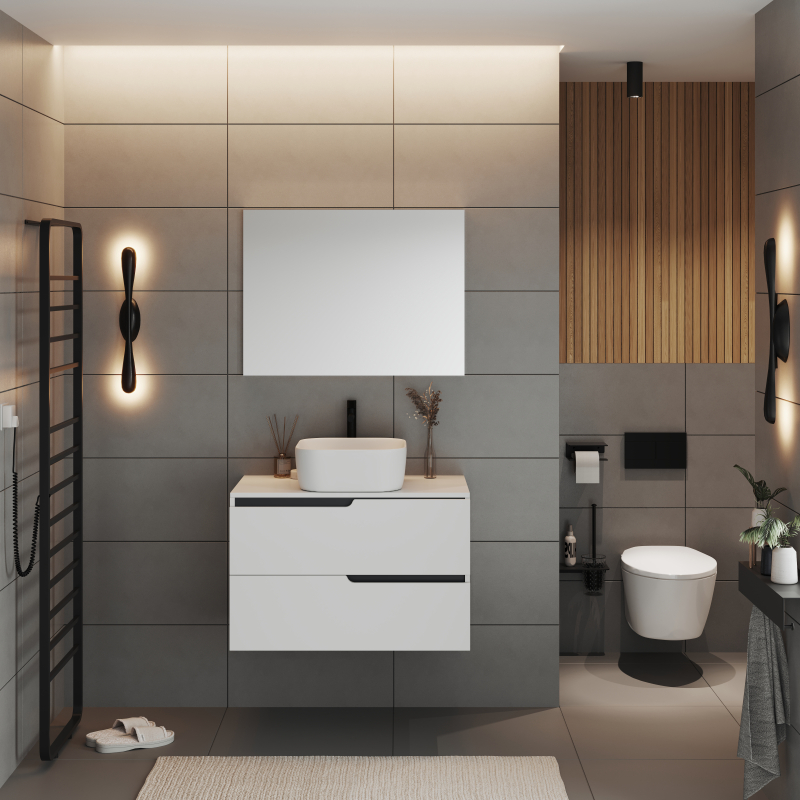 Fluminia Dulap pentru lavoar fluminia bari, suspendat, 80 x 46 x 51 cm, setare, mdf, mat, alb, bari-80 mob+blat alb