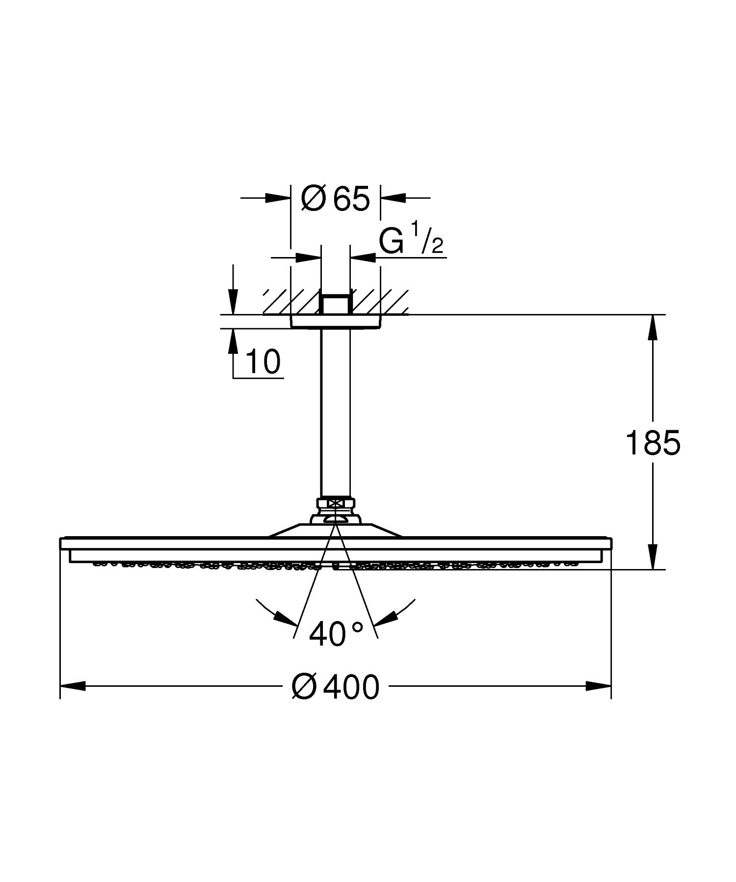 Dus fix Grohe 26256000, 400 mm, 1 bar, 185 mm, 1 pulverizari, 1/2 conexiune instalare, pivotant, Crom
