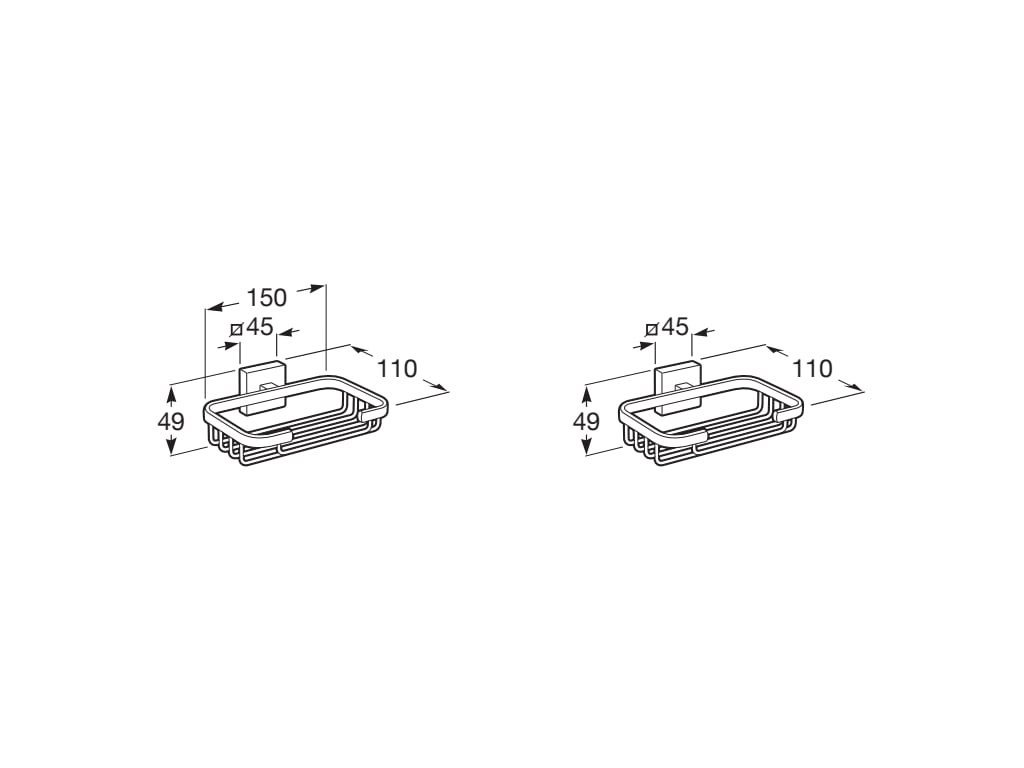 Etajera baie Roca A816826001, 110 mm, 150 mm, 49 mm, 2 orificii instalare, pe perete, metal, elemente fixare, Crom