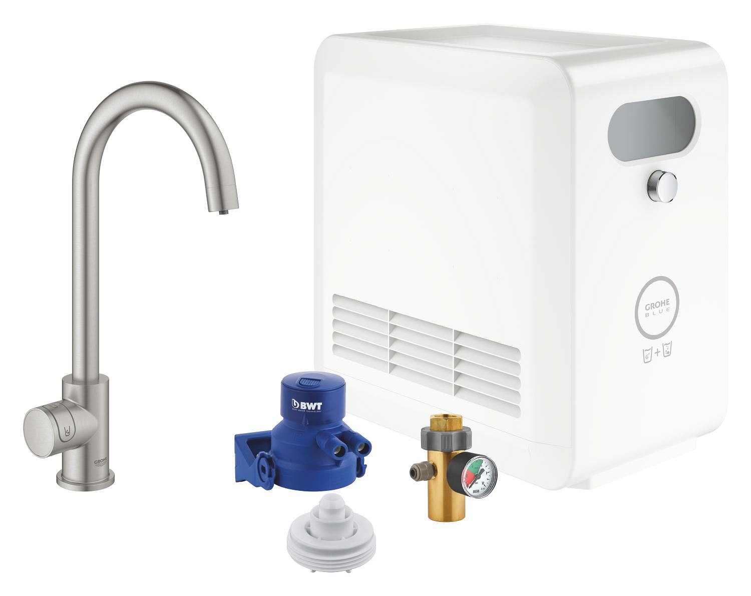Grohe Filtru bucatarie grohe blue professional, medie, tip c, filtrare, co2, racire, mat, otel satinat, 31302dc2
