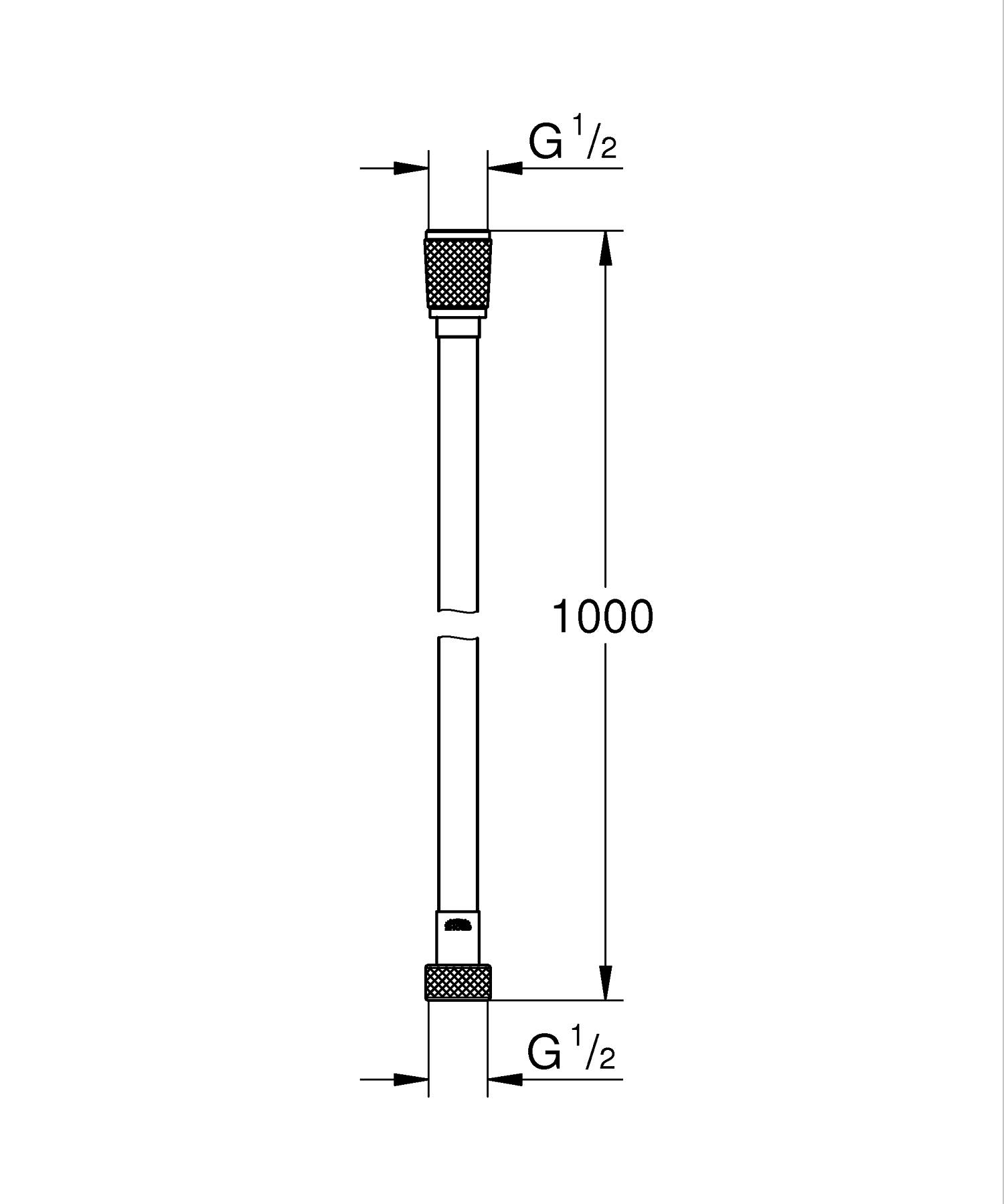 Furtun dus Grohe 26334001, 1 m, 12 bar, 1/2 tip conexiune para dus, 1/2 tip conexiune baterie, furtun antirasucire, Crom