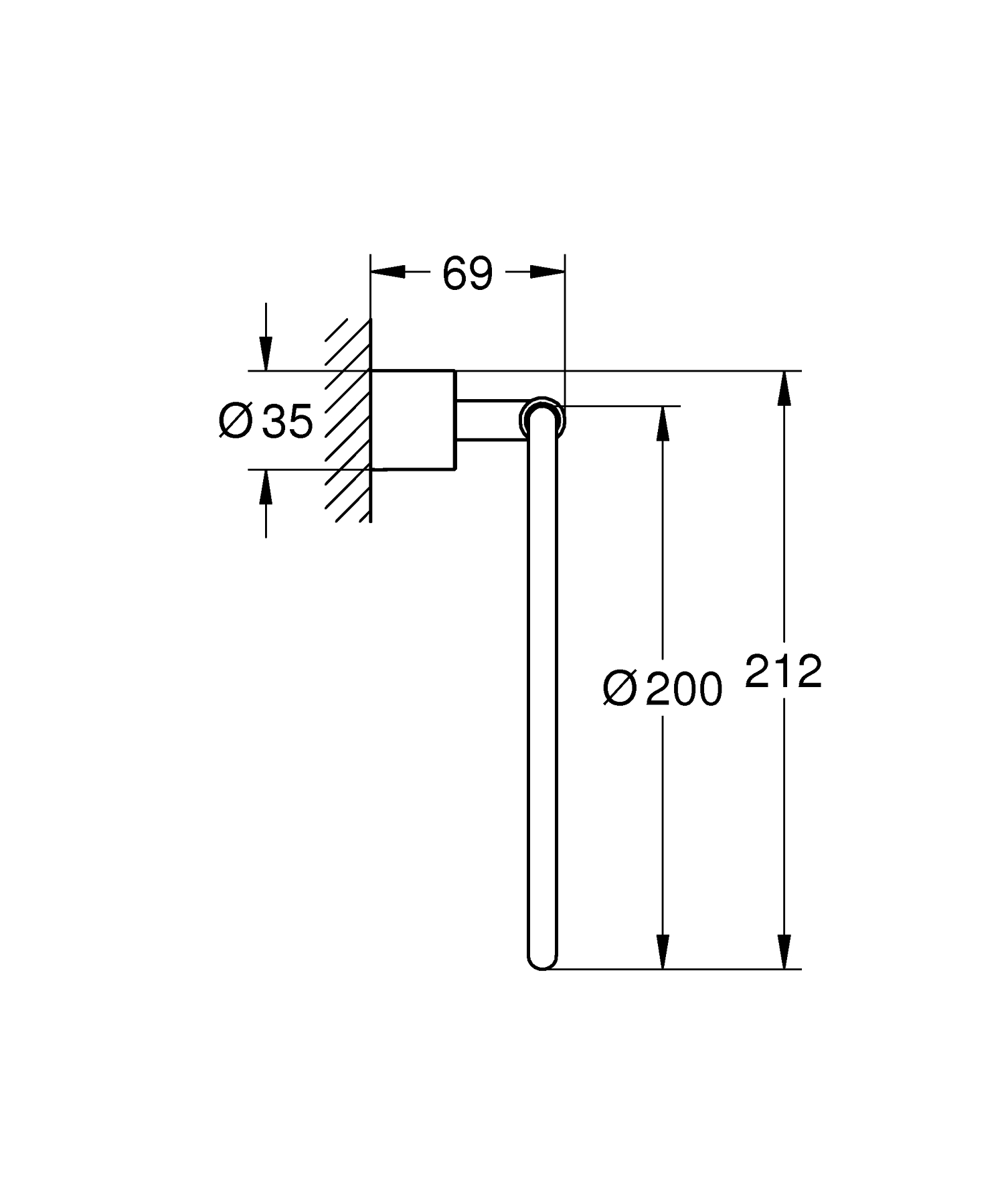 Inel prosop Grohe 40307003, 212 mm, 200 mm, 1 rafturi, 2 orificii instalare, pivotanta, pe perete, Crom