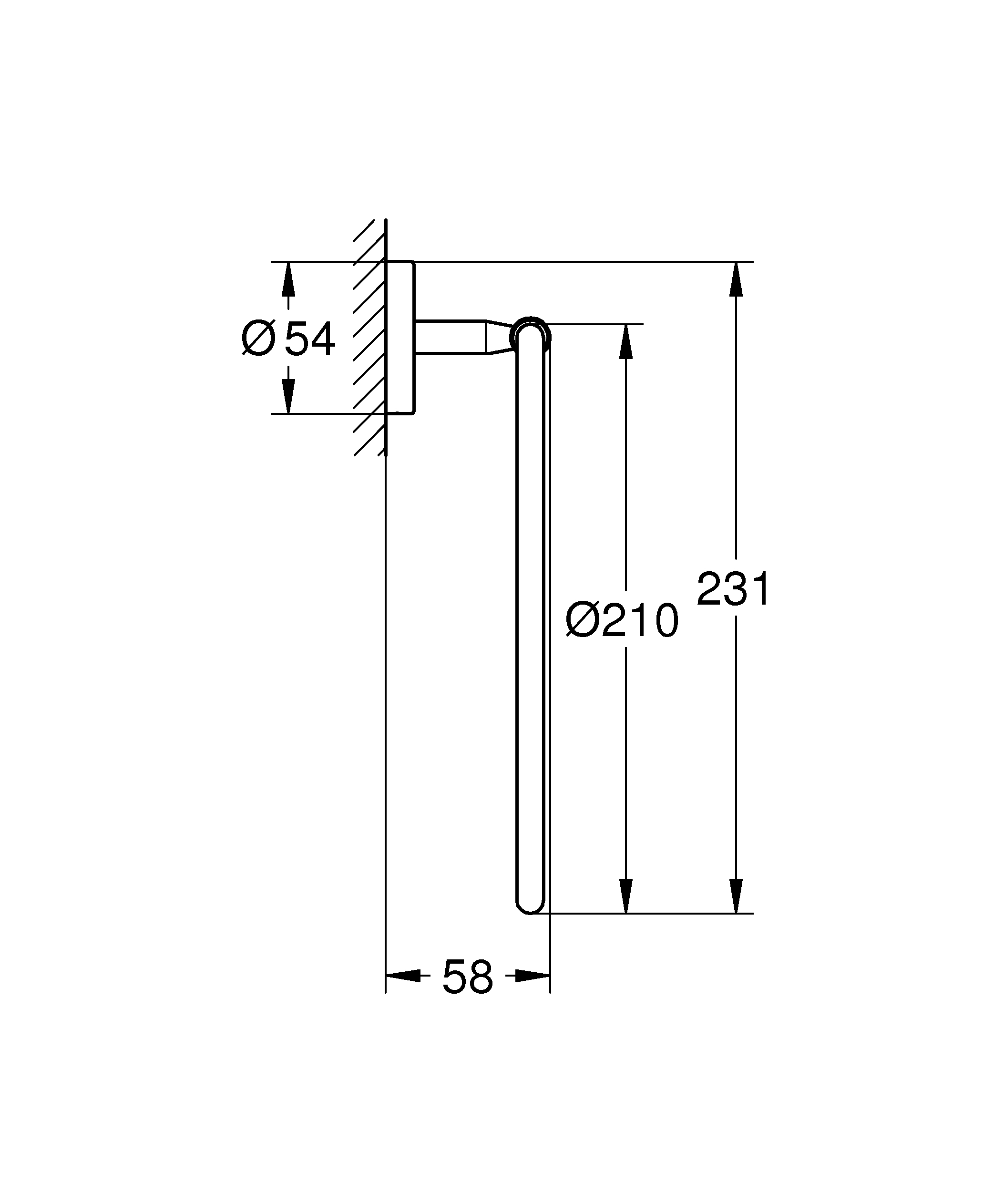Inel prosop Grohe 40460001, 210 mm, 58 mm, 1 rafturi, 2 orificii instalare, pivotanta, pe perete, crom