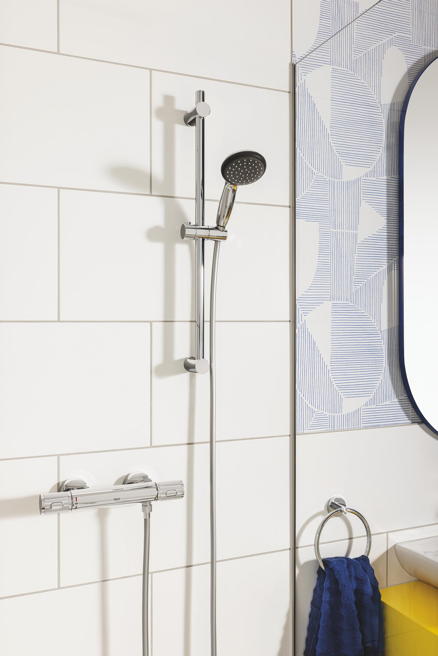 Inel prosop Grohe 41174000, 200 mm, 1 rafturi, 2 orificii instalare, pivotanta, pe perete, metal, Crom