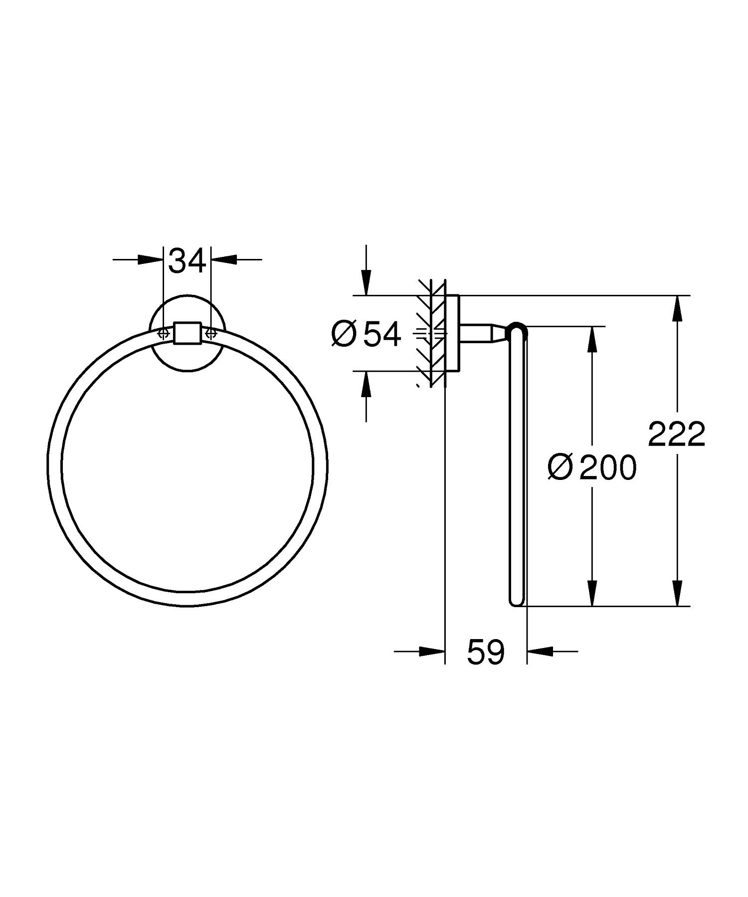 Inel prosop Grohe 41167000, 200 mm, 1 rafturi, 2 orificii instalare, pivotanta, pe perete, metal, Crom