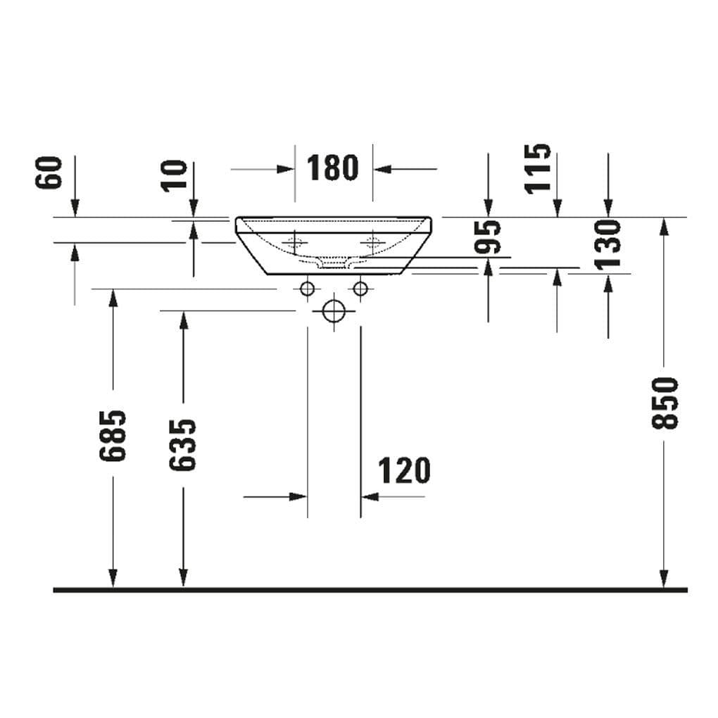 Lavoar Duravit 0738451341, D-Neo, montaj pe perete, zona montaj interi