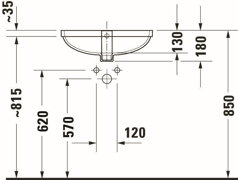 Lavoar Duravit 03954900282, NO 1, montaj sub blat, nr orificii baterie