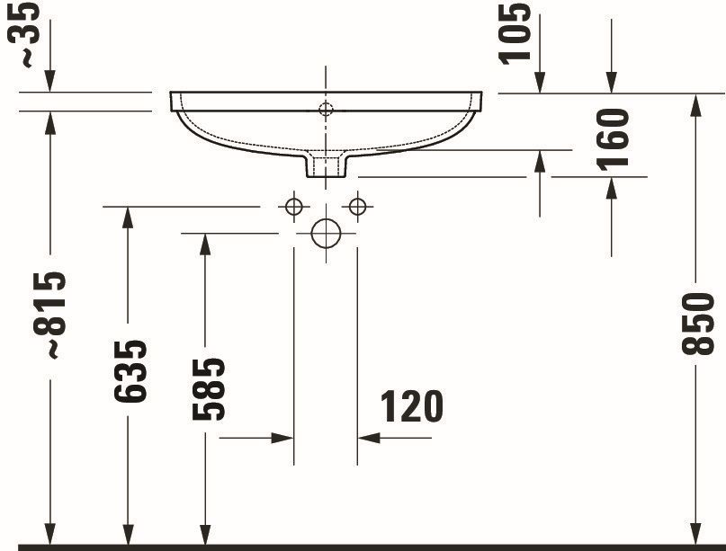 Lavoar Duravit 03955500282, NO 1, montaj sub blat, nr orificii baterie