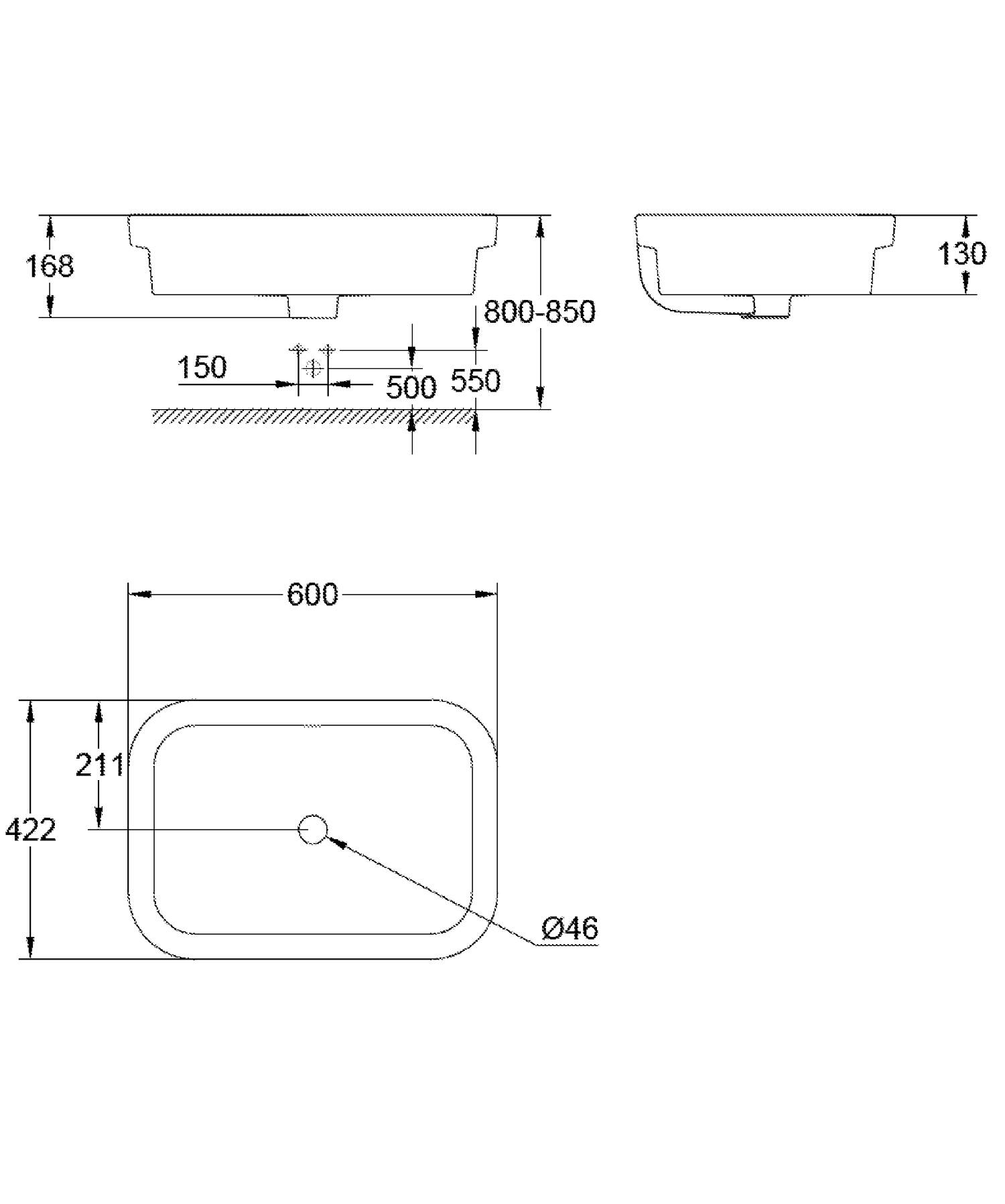 Lavoar Grohe 39124001, 168 mm, 422 mm, 600 mm, 1 cuve, suprafata antiaderent, in blat, fara nr orificii baterie, Alb