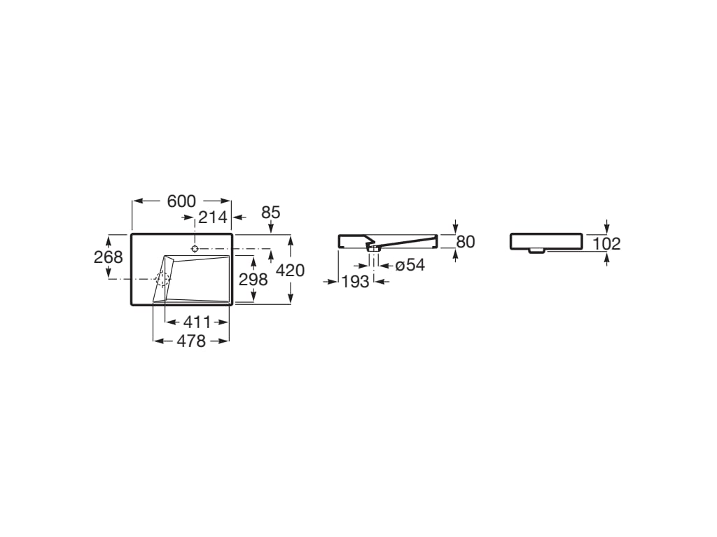 Lavoar Roca A32727600B, Horizon, montaj pe blat, zona montaj interior,