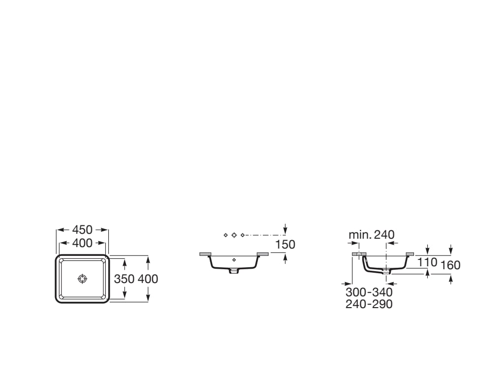 Lavoar Roca A3270YE000, 400 mm, 350 mm, 160 mm, 1 cuve, suprafata antiaderent, sub blat, fara nr orificii baterie, Alb