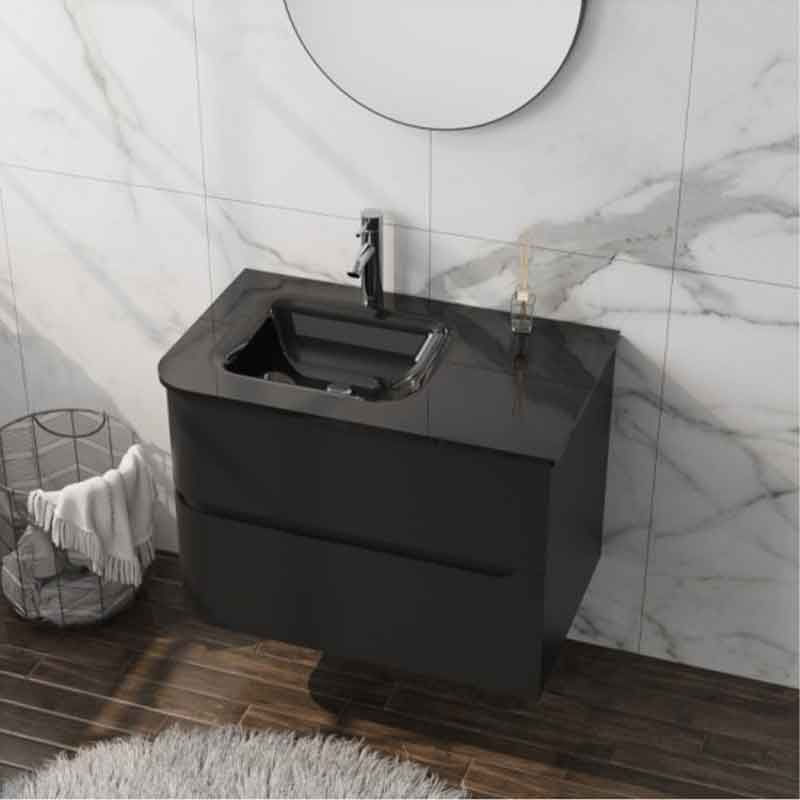 Spectrum Mobilier cu lavoar spectrum alcazar, suspendat, 78 x 49 x 54 cm, sertare, pvc/sticla, mat, negru, 39786