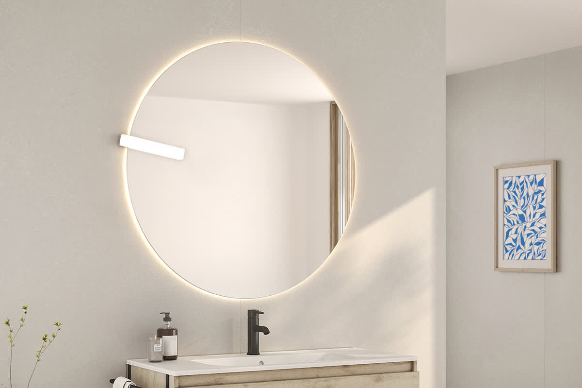 Gala  Oglinda baie gala iron, suspendata, 60 cm, iluminare, rama alb, 3850201
