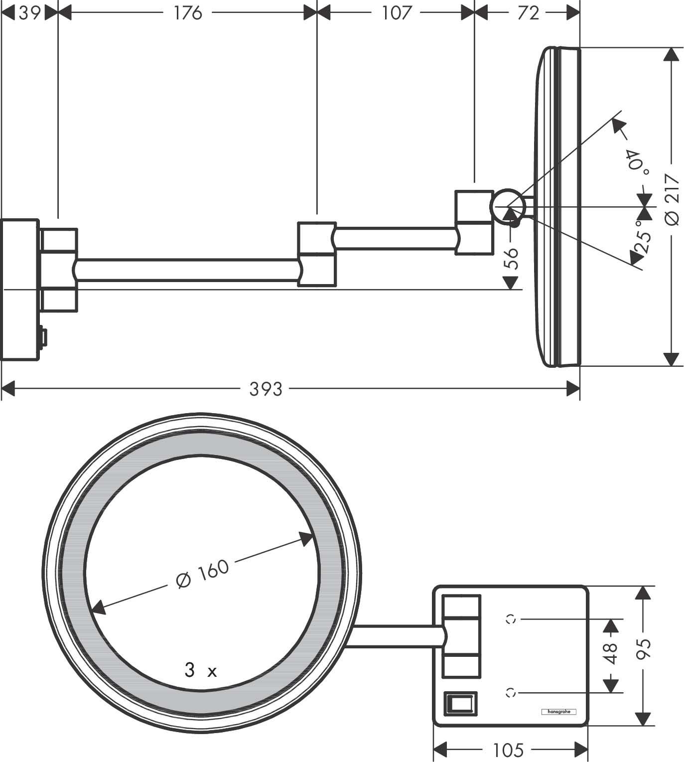 Oglinda cosmetica Hansgrohe AddStoris 41790000, montare pe p…