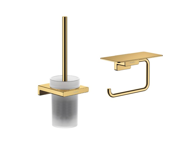 Hansgrohe Pachet 2in1 accesorii baie hansgrohe addstoris, pe perete, perie, suport, lucios, auriu, 41752990-2st