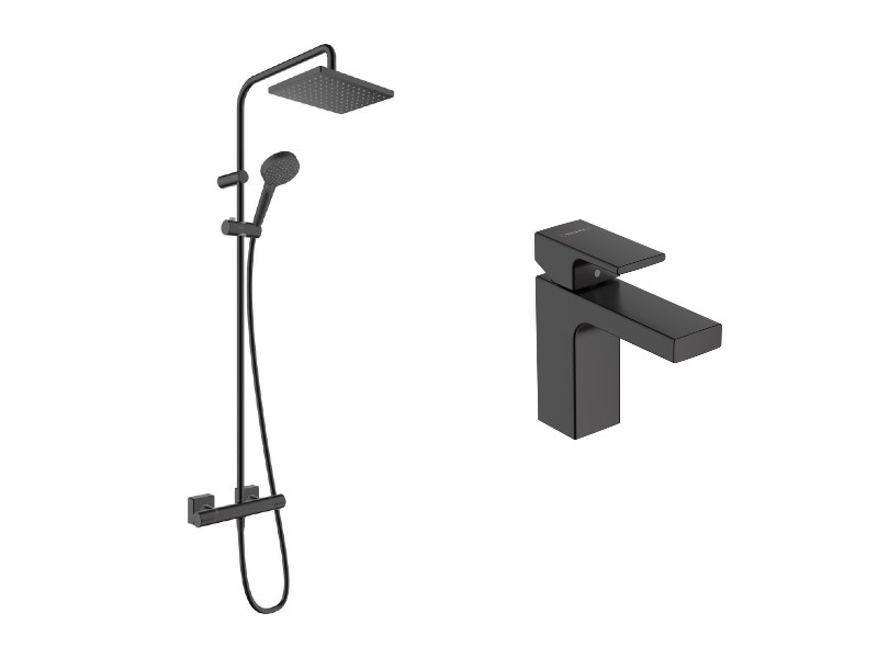 Hansgrohe Pachet 2in1 sistem de dus hansgrohe vernis shape, 230 mm, termostat, baterie m, mat, negru, 26286670
