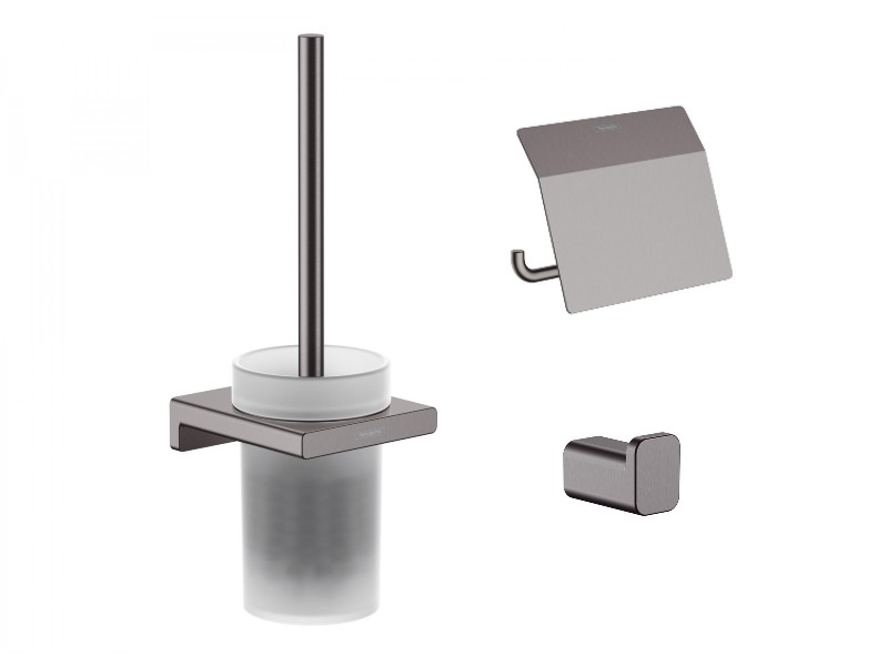 Hansgrohe Pachet 3in1 accesorii baie hansgrohe addstoris, pe perete, perie, suport, mat, antracit, 41752340-4st