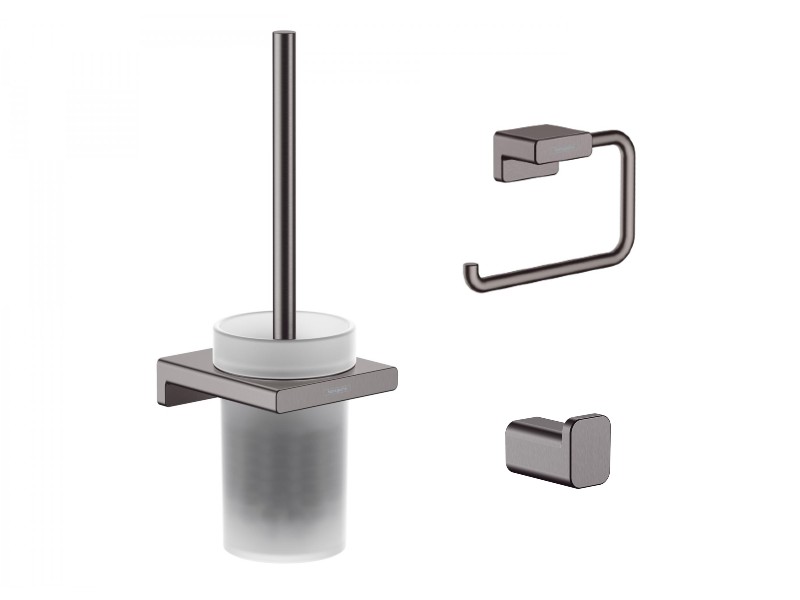 Hansgrohe Pachet 3in1 accesorii baie hansgrohe addstoris, pe perete, perie, suport, mat, antracit, 41752340-6st