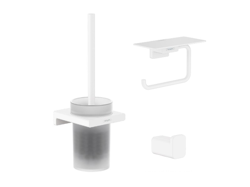 Hansgrohe Pachet 3in1 accesorii baie hansgrohe addstoris, pe perete, perie, suport, mat, alb, 41752700-5st