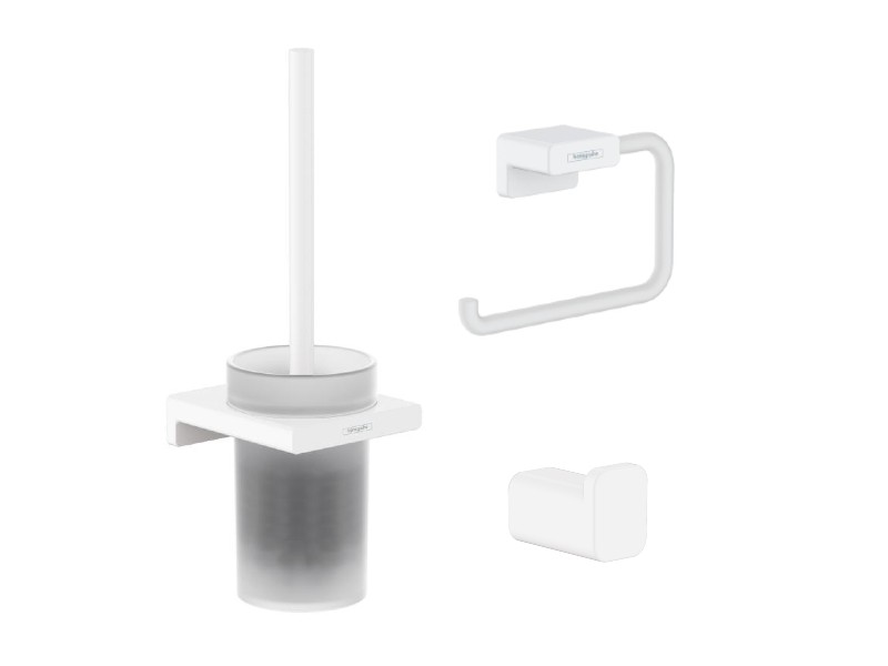 Hansgrohe Pachet 3in1 accesorii baie hansgrohe addstoris, pe perete, perie, suport, mat, alb, 41752700-6st