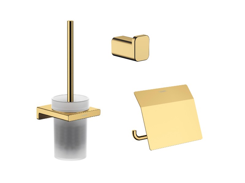 Hansgrohe Pachet 3in1 accesorii baie hansgrohe addstoris, pe perete, perie, suport, lucios, auriu, 41752990-4st