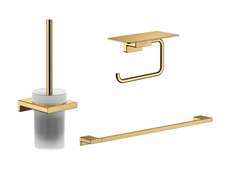 Hansgrohe Pachet 3in1 accesorii baie hansgrohe addstoris, pe perete, perie, suport, lucios, auriu, 41752990-8st