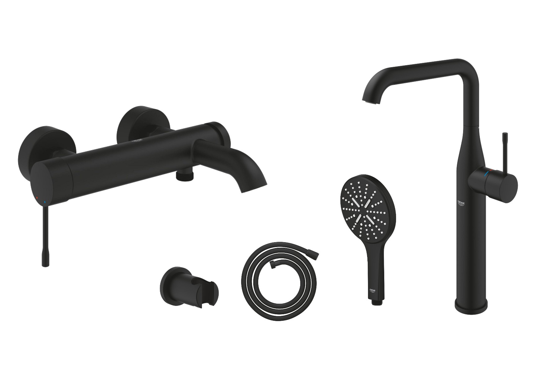 Grohe Pachet 3in1 cada grohe essence 25250kf1, 1/2'', baterie lavoar 24170kf1, marimea xl, set de dus, mat, negru