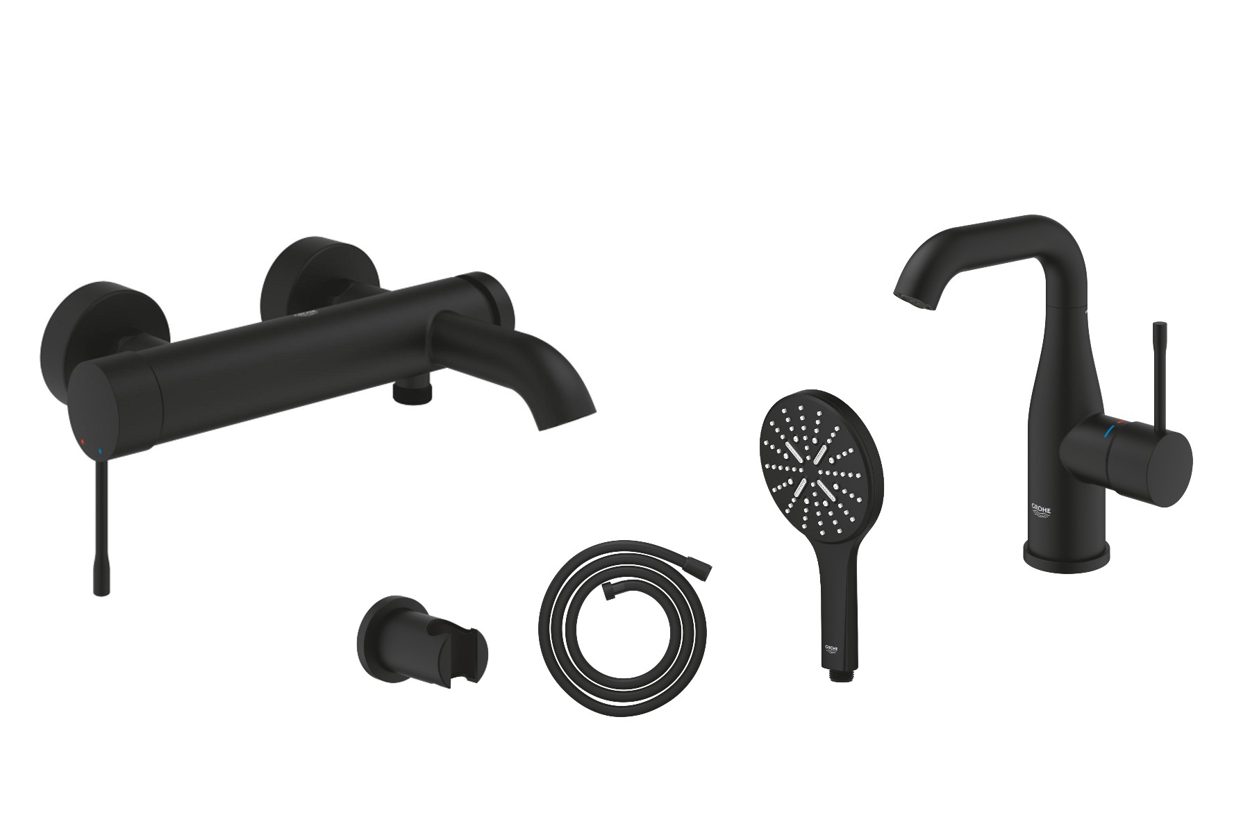 Grohe Pachet 3in1 cada grohe essence 25250kf1, 1/2'', baterie lavoar 24176kf1, marimea m, set de dus, mat, negru