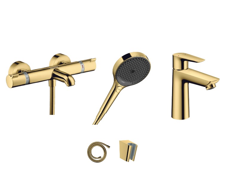 Hansgrohe Pachet 3in1 cada hansgrohe ecostat, aparenta, termostat, set dus, baterie lavoar m, lucios, auriu, 13114990-3st