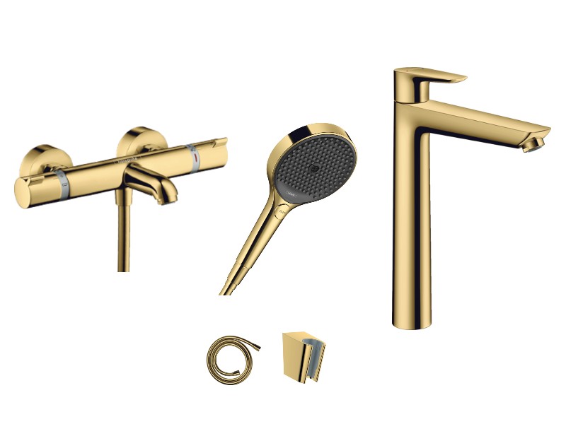 Hansgrohe Pachet 3in1 cada hansgrohe ecostat, aparenta, termostat, set dus, baterie lavoar xl, lucios, auriu, 13114990-5st