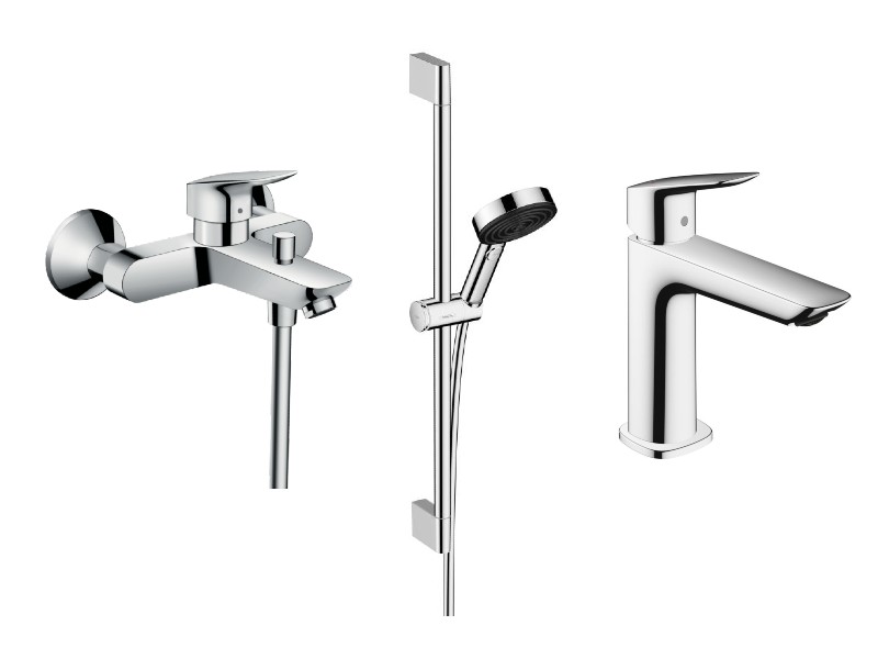 Hansgrohe Pachet 3in1 cada hansgrohe logis, aparenta, coloana dus, baterie lavoar m, crom, 71400000-2st