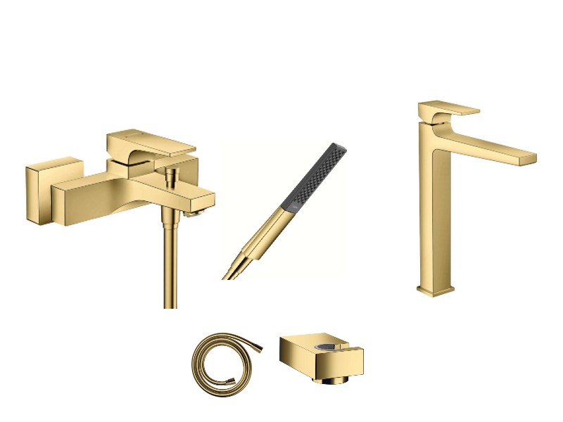 Hansgrohe Pachet 3in1 cada hansgrohe metropol, aparenta, set dus, baterie lavoar xl, lucios, auriu, 32540990-3st