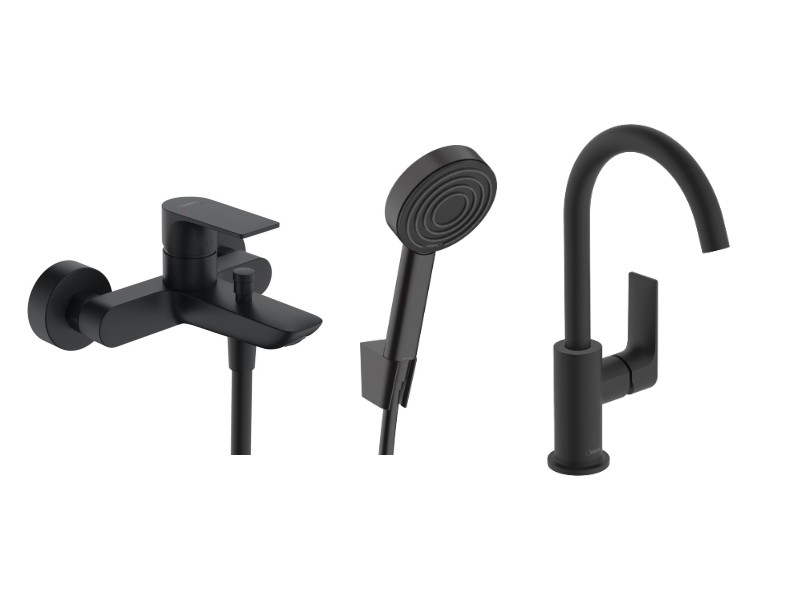 Hansgrohe Pachet 3in1 cada hansgrohe rebris e, aparent, baterie lavoar, set dus, mat, negru, 72450670-18st