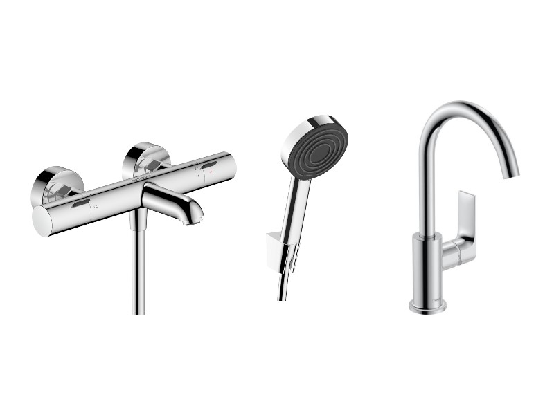 Hansgrohe Pachet 3in1 cada hansgrohe rebris e, aparenta, termostat, baterie lavoar, set dus, crom, 13325000-32st