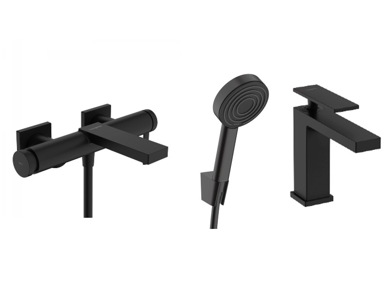 Hansgrohe Pachet 3in1 cada hansgrohe tecturis e, aparenta, set dus, bateria lavoar m, mat, negru, 73420670-2st