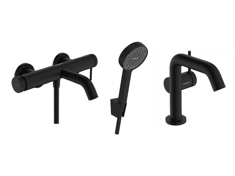 Hansgrohe Pachet 3in1 cada hansgrohe tecturis s, aparenta, baterie lavoar, set dus, mat, negru, 73422670-13st