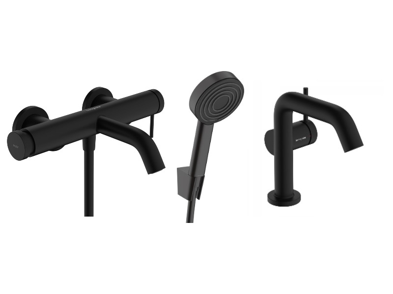 Hansgrohe Pachet 3in1 cada hansgrohe tecturis s, aparenta, baterie lavoar, set dus, mat, negru, 73422670-14st