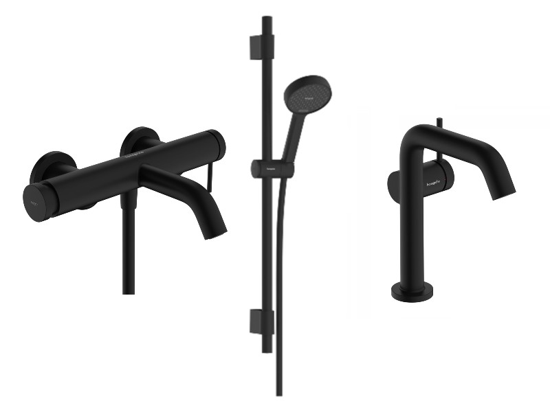 Hansgrohe Pachet 3in1 cada hansgrohe tecturis s, aparenta, baterie lavoar, set dus, mat, negru, 73422670-15st